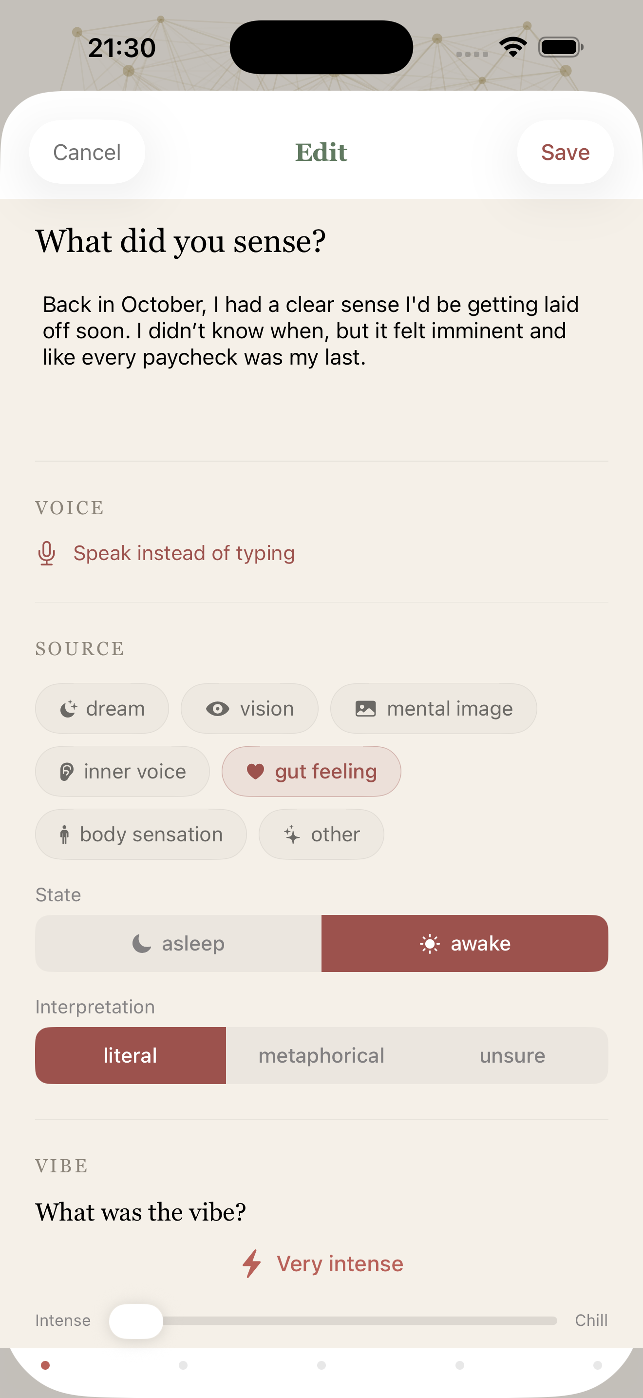 Intuition Log screenshot